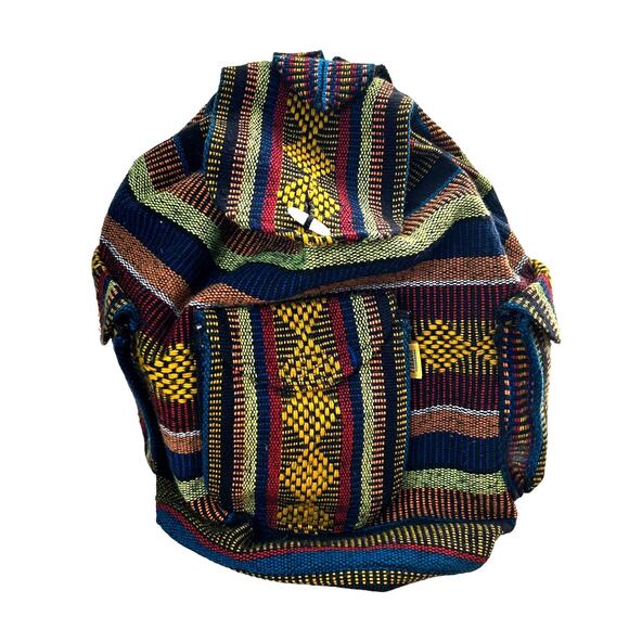 Pinzon Artesanias Hand Woven Boho Unisex Brightly Colored Back Pack EUC - Picture 1 of 5
